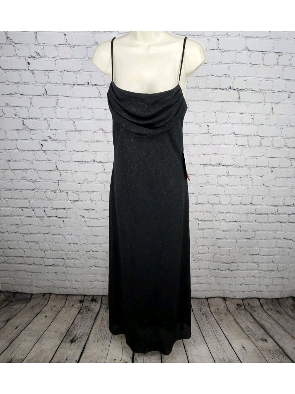 NWD Karina Nites Black Glitter Sheer Overlay Strappy Ruched Long Formal Dress 6